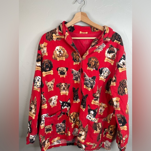 Nick & Nora Other - Nick & Nora Pajama Top Red Milk Bone Dogs Button Up Flannel PJs Size Small